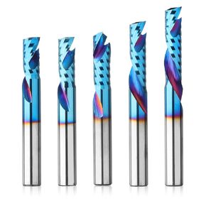 Genmitsu 1/4 Inch Shank 5pcs Carbide Spiral O Flute Up Cut CNC Router Bits Set, Solid End Mill Nano Blue Coat for Milling Machine Woodworking Cutting Carving Wood Acrylic PVC PCB MDF, OS05A