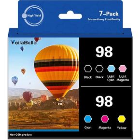 Remanufactured 98 Ink Cartridge Replacement for Epson 98 Ink Cartridge Artisan 700 710 725 730 800 810 835 837 Printer (2 Black,1 Cyan,1 Magenta,1 Yellow,1 Light Cyan,1 Light Magenta)