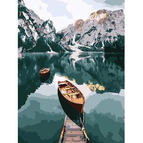 Lxmsja Snow Mountain Boat Paint by Numbers for Adults Beginners, Painting by Number with Complete Accessories, DIY Acrylic Drawing Paintworks Artwork, Home Decor 30x40CM