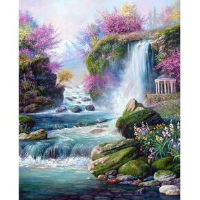 رسم المناظر الطبيعية بالأرقام، شلال الجبال، طلاء يدوي على القماش، طلاء باستخدام فرش الطلاء، طلاء أكريليك، مثالي للطلاء بالأرقام للبالغين والأطفال المبتدئين مع إطار DIY 16 × 20 بوصة in Kuwait