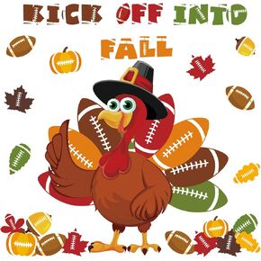 AnyDesign 78Pcs Thanksgiving Fall Football Cutouts Kick Off into Fall Bulletin Board Set 12.6 x 8.7 Inch Autumn Turkey Maple Leaves Name Tag Label with 100 Glue Points for Sport Party Classroom Decor