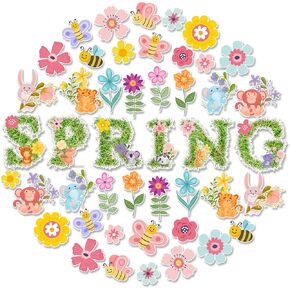 JuGeoZhi Spring Bulletin Board Decorations Set - 50 PCS Flower Butterfly Paper Cutouts Easter Plant Bulletin Board for School Classroom Office April May Decor