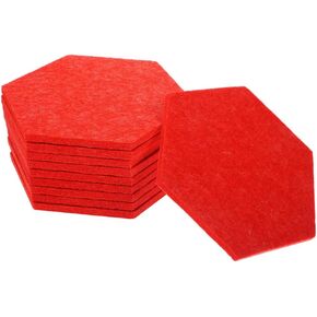 10pcs Hexagon Felt Board Tiles Wall Cork Board Adhesive Felt Bulletin Pin Memo Board Soundproofing Mats for Photos Pictures Office Red