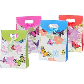 12pcs Pink Bow Gift Bags with Handles，Paper Flap Bags for Party Favors, Mothers Day, Weddings, Birthday Celebration, Baby Shower，Graduation，Valentine's Day，8.26×5.7×2.36inch