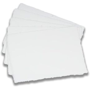 [5 Sheets] White Hanji Deckle Edge Note Card/Korean Traditional Mulberry Paper/Thick Blank Handmade Paper with Special Edges / 4 x 6 inches