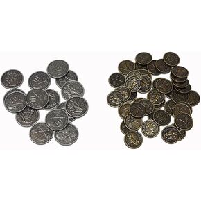 Thunderworks Games: Roll Player: Premium Metal Coins - Game Accessory Upgrade, 60 Custom Coins, 1-Value & 3-Value