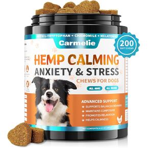 Hemp Calming Chew for Dog - 200 Chews Dog Calming Treats - Dog Anxiety & Stress Relief Valerian Root Chamomile Melatonin for Dog Separation, Barking, Stress & Sleep Aid-Chicken Flavor