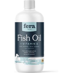 Fera Pet Organics Omega 3 Fish Oil with Vitamin E for Dogs & Cats, Vet Created Supplement to Boost Immune System, Support Brain Function, Nourish Skin and Coat of Pets, 8 Oz, 48 Servings