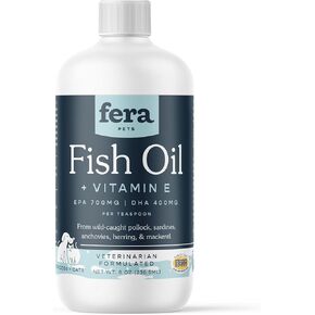 Fera Pet Organics Omega 3 Fish Oil with Vitamin E for Dogs & Cats, Vet Created Supplement to Boost Immune System, Support Brain Function, Nourish Skin and Coat of Pets, 8 Oz, 48 Servings in Kuwait
