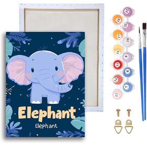 Ginfonr Framed Paint by Numbers Kit for Adults, Elephant Acrylic Paint by Numbers on Canvas, Animal Oil Painting for Beginner with Brushes, Adults Paint-by-Number Kits for Home Wall Decor (8x12inch)