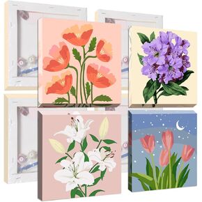 UMOART Flowers Framed Paint by Numbers for Adults - 4Pack Landscape Paint by Numbers, Painting by Numbers Kits on Canvas, DIY Oil Painting Acrylic with All Tools for Home Decor 8x8in