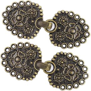 Bezelry 4 Pairs Romantic Bouquet Cape or Cloak Clasp Fasteners. 62mm x 25mm Fastened. Sew On Hooks and Eyes Cardigan Clip (Vintage Black)