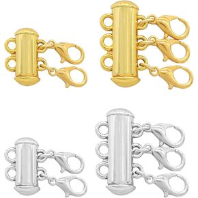 4Pcs 2 Sizes Necklace Layering Clasps, 2 Colors Layered Necklace Clasps, Multi Strands Slide Tube Clasps Lock Connector for Layered Bracelet Necklace (Gold& Silver, Lobster Clasps)