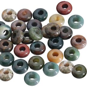 1 Box 30Pcs Large Hole Stone Beads 10mm Gemstone Rondelle Bead Bulk Indian Agate Crystal Flat Round Natural Stone Spacer Beads for Beading Bracelets Jewelry Making Necklaces Hair Accessories