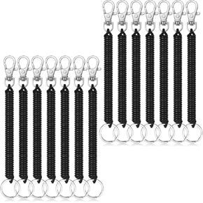 14PCS Spiral Retractable Spring Coil Keychain Retractable Coil Springs Keychains with Lobster Clasp, Spring Coil Leash Cord Safety Ropes for Keys Wallet Cellphone(Black)