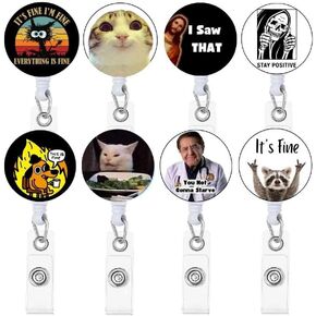 8pc Funny Badge Reel Holder Retractable with ID Clip for Nurse Nursing Name Tag Card Cute Nursing Student Doctor RN Medical Assistant Work Office, Supplies Gifts for Nurses