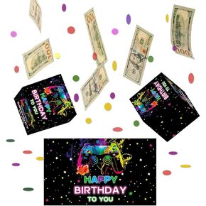 Birthday Money Box Exploding Gift Box, Gaming Surprise Gift Box Explosion for Money Cash, Happy Birthday Bounces Exploding Money Boxes with Confetti, Happy Birthday Card for Women Men-2