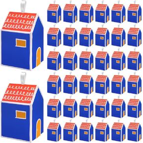 36 Pcs Blue House Shaped Candy Boxes Kraft Paper Gift Boxes Treat Boxes, Wedding Favor Boxes for Gift Giving Gingerbread Wedding Christmas Birthday Party Decoration Candy Box Cardboard Treat Bags