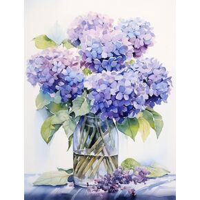 DIY 5D Diamond Painting by Number Kits Blue and Purple Hydrangea Flower Paint with Full Drill Round Diamond Art Embroidery Cross Stitch Wall Decoration Festival Gift(30x40cm), Guoyucheng-DP