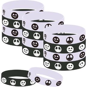 24 Halloween Party Skeleton Demon Rubber Bracelets, Halloween Trick or Tread Christmas Party Supplies Decorations Gifts Prize Goodie Bag Favors Skeleton Ghost Silicone Wristbands