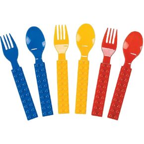 Brick Party Fork & Spoon Utensils Silverware Set - 16 pieces- Brick and Building Block Birthday Party Supplies