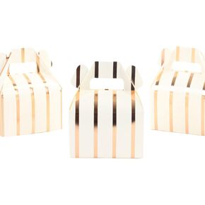 Andaz Press Rose Gold Foil Gable Boxes, Striped 4-inch, Modern Party Favor Box Containers for Candy, Mini Cookies, Dessert Bar, Birthday, Baby Shower, Wedding Favors, Bulk 36 Pack