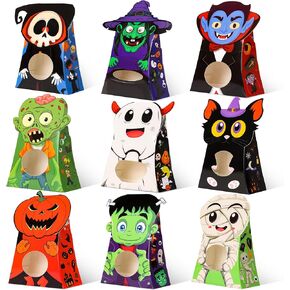 Halloween Treat Boxes Bulk-54pcs Halloween Goodies Candy Boxes with Window, Halloween Party Favors Candy Boxes Pack, Trick or Treat Cookies Box Gift Bags Set, Non-candy Treat Gift Boxes Bulk 9 Designs