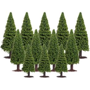 Veemoon 15Pcs 6/8/ 10 cm Mini Christmas Trees Miniature Pine Trees with Wood Base for Miniature Scene Christmas Decoration DIY Green Scenery Landscape