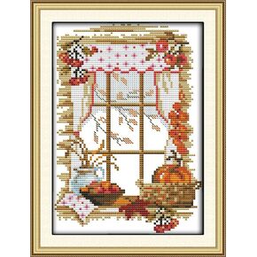 Cross Stitch Kits, Awesocrafts The Autumn of Four Seasons 0utside The Window Easy Patterns Cross Stitching Embroidery Kit Supplies Christmas, Stamped or Counted (Window, Counted)