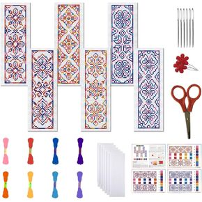 FREEBLOSS 6 Set Cross Stitch Bookmark Kits, Variegated Flowers DIY Bookmarks Cross Stitch Kits, Stamped Embroidery Bookmarks for Adults Beginners Cross Stitching Bookmarks