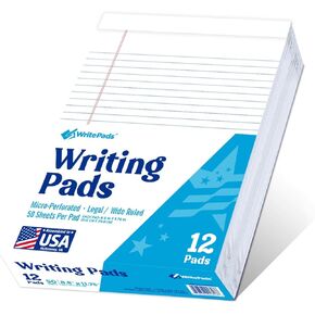 KAISA Legal Pads 8.5x11 inch Writing Pads, Wide Ruled Notepads Large Note Pads, White 50 Sheets 12 Pads,WT-MWT50W