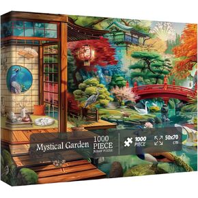 Japanese Colorful Garden Puzzles for Adults 1000 Pieces, Beautiful Nature Landscape Jigsaw Puzzles, Pretty Art Peacock Flower Bird Tree Scenic Puzzle