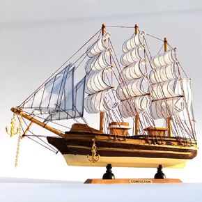 Handmade Craft with Multiple Sailboat Models for Decorating and Ocean Themed Wooden Sailboats Suitable for Home and Office Desks (Red)