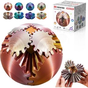 Gear Ball - Spin Ball - 3D Printed Gear Ball Fidget Toy,Stress Ball,Gear Toy for Stress and Anxiety Relaxing,3D Printed Toy (Red Violet-Gold)