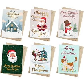 Christmas Cards With Envelopes & Stickers - Folded 5"x7" Card, Watercolor Sweet and Lovely Cards on Xmas for Him, Her, Women, Men, Friends, Boss (6 Packs)