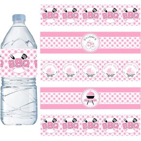 24PCS BBQ Baby Shower Water Bottle Labels, Barbecue Baby Shower Waterproof Self Adhesive Water Bottle Labels for Cookout BBQ Babyq Shower Decorations Boy Blue