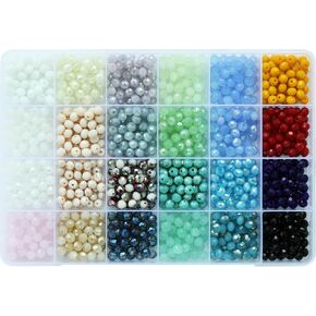Bala&Fillic 4mm Briolette Glass Beads Faceted Rondelle Crystal Beads Opaque Color, DIY Craft Beads for Bracelet Assorted 24 Colors with Container Box (Total 2400pcs)