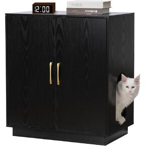 Cat Litter Box Enclosure, 30.9'' High Large Cat Litter Box Furniture, Modern Cat Litter Box Enclosure Furniture with Hidden Storage, Side Table, End Table, Black GCLB003BK