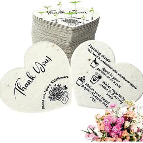 Plantable Seed Paper Hearts 50 - Plantable Thank You Cards 2.5in x 2in | Handmade Paper Embedded with Wildflower Seeds | Thank You Notes | Thank You Cards for Small Business| Party Favors