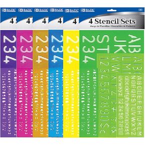 BAZIC Letter Stencil Sets, Sizes 8 10 20 30 mm, Letters Number Mathematics Sign, Clear Color Plastic Stencils for Kids Students (4/Pack), 1 Unit, Random Color