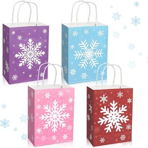 HOWAF 12pcs Hello Winter Party Supplies Snowflake Gift Bags with Handle, Snowflake Treat Bags for Winter Christmas Party Decoration Christmas Snowflake Paper Bags with Handle
