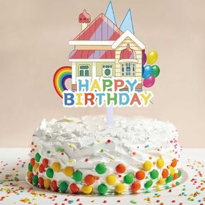 Cartoon Blue House Theme Birthday Cake Topper Decoration Dog House Happy Birthday Cake Topper Cute Dog Birthday Party Supplies Kids Boys Birthday Party Decorations