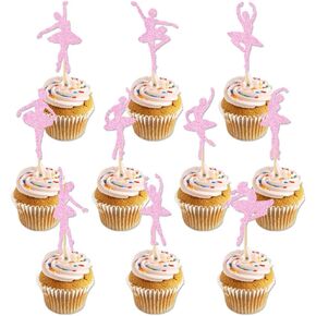 30Pcs Ballerina Cupcake Toppers Pink Glitter Ballet Girl Cupcake Toppers Dancing tutu Cake Decorations for Baby Shower Ballet Girl Birthday Wedding Party Supplies