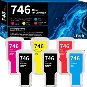 746 Ink Cartridge 300ml 6-Pack 746 Ink Cartridges Kit Replacement for HP 746 Ink P2V83A P2V82A P2V81A P2V80A P2V78A P2V79A for DesignJet Z6 & Z9+ Large Format Printers (PK/MK/CR/C/M/Y)