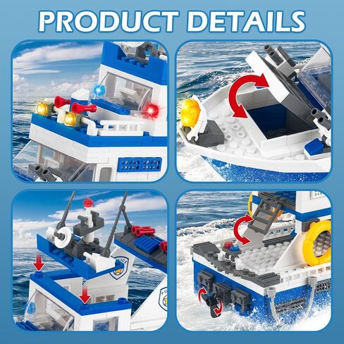City Police Boat Building Blocks Sets, Cool Patrol Rescue Coast Guard Ship with Race Boat Building Toys,480 Pcs STEM for Boys Girls 6-12 in Kuwait