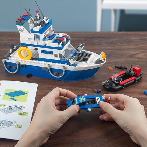 City Police Boat Building Blocks Sets, Cool Patrol Rescue Coast Guard Ship with Race Boat Building Toys,480 Pcs STEM for Boys Girls 6-12 in Kuwait