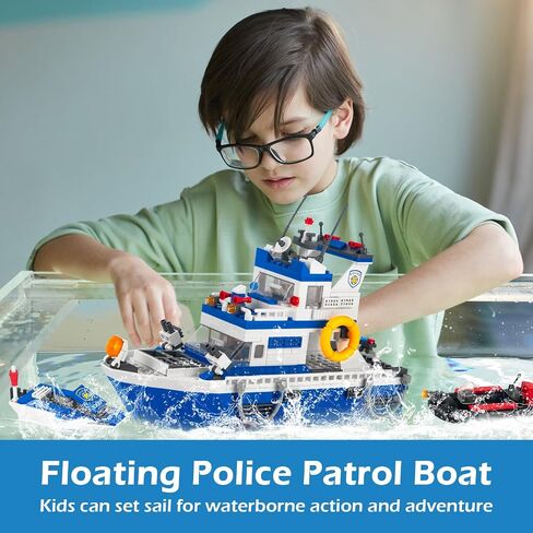 City Police Boat Building Blocks Sets, Cool Patrol Rescue Coast Guard Ship with Race Boat Building Toys,480 Pcs STEM for Boys Girls 6-12 in Kuwait