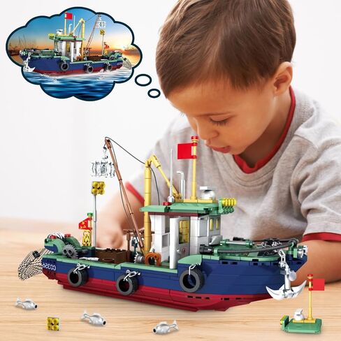 City Police Boat Building Blocks Sets, Cool Patrol Rescue Coast Guard Ship with Race Boat Building Toys,480 Pcs STEM for Boys Girls 6-12 in Kuwait