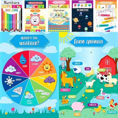 Youngever 13 Pack Laminated Educational Preschool Posters for Toddlers and Kids, Learning Posters, Classroom Posters, Teaching Posters, Alphabet ABC Posters, with Solar System (16 x 11 inch) in Saudi Arabia