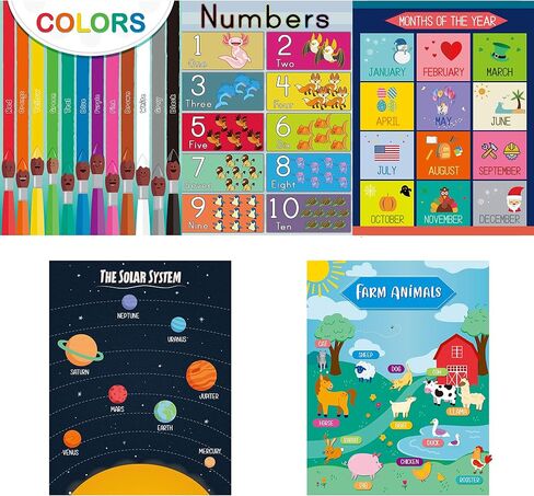 Youngever 13 Pack Laminated Educational Preschool Posters for Toddlers and Kids, Learning Posters, Classroom Posters, Teaching Posters, Alphabet ABC Posters, with Solar System (16 x 11 inch) in Saudi Arabia